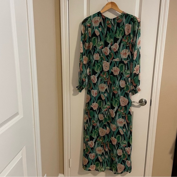 Fore Floral Print Long Sleeve Maxi Dress Green Pink Size Small - Picture 6 of 8